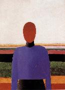 Kasimir Malevich The Bust of girl  wear purple dress oil painting artist